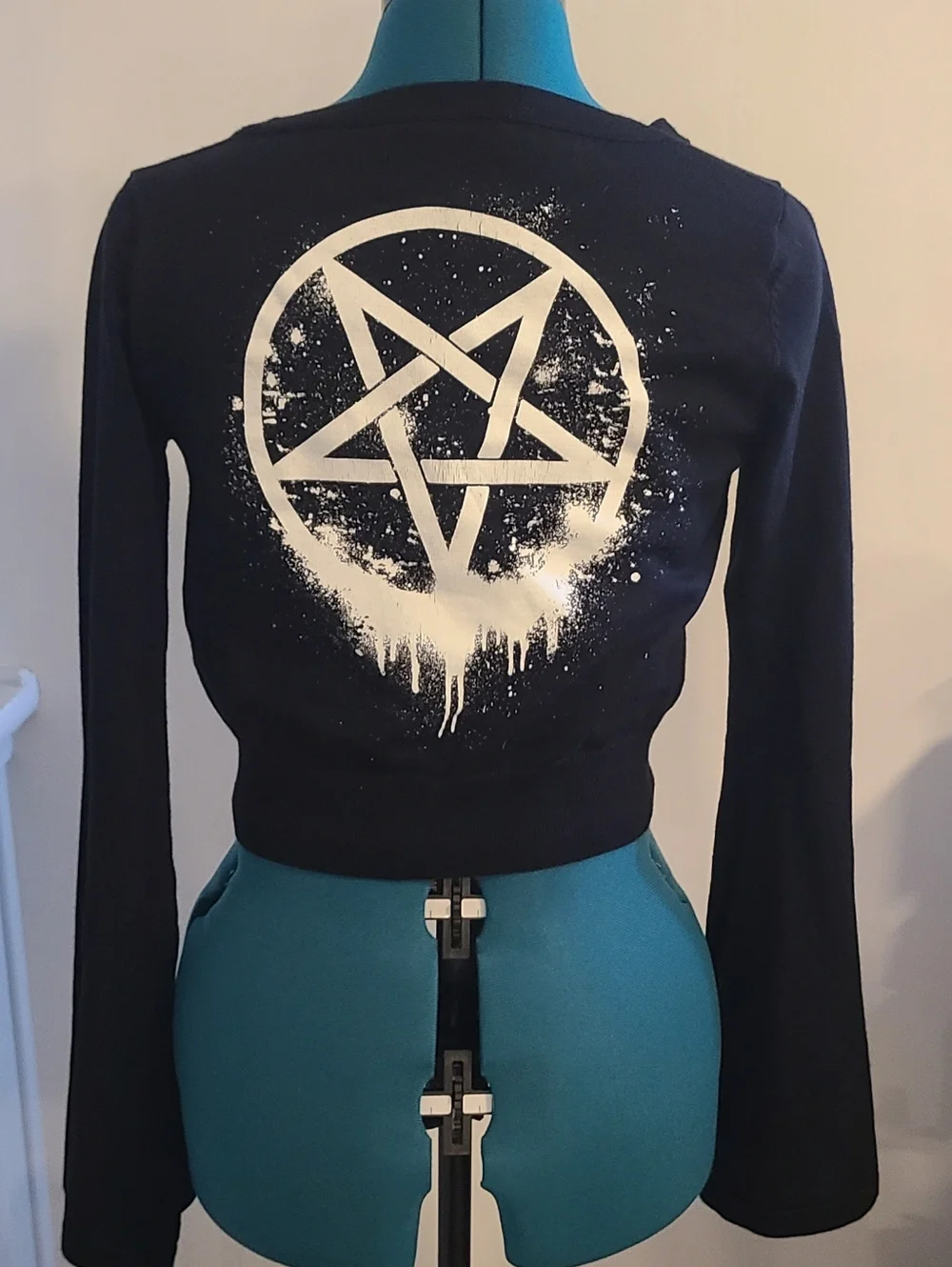 NWT Too Fast Gothic Black Pentagram Cropped Cardigan Bell Sleeves, Med - Picture 4 of 10